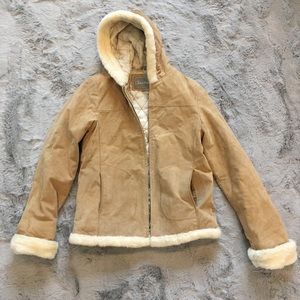 Kids Genuine LEATHER Tan Suede Jacket with Cream Lining Kids Size Large